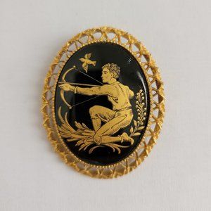 Vintage Gold Tone and Black Brooch - Male Archer Pin